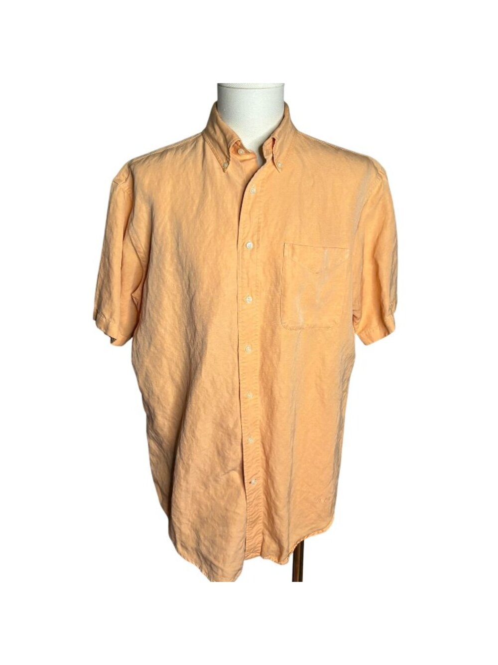 Daniel Cremieux Button Down Silk Linen Shirt M Orange Short Sleeves Pocket